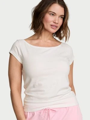 Angel Essentials T-shirt bawełniany z dekoltem łódka Boatneck Victoria's Secret