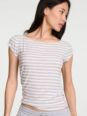 Angel Essentials T-shirt z modalu z dekoltem łódka VS Iconic Rib Boatneck Victoria's Secret
