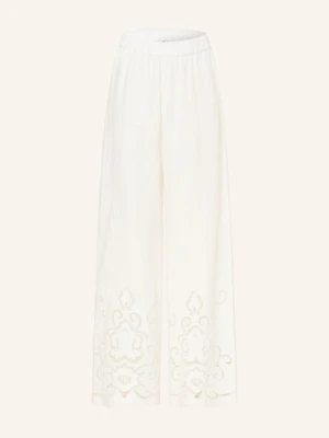 Angoor Spodnie Marlene Carina Z Lnu Z Koronką Z Dziurkami weiss