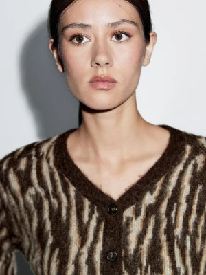 Animal Print Cardigan With Alpaca Wool - Brązowy - - Massimo Dutti - Female