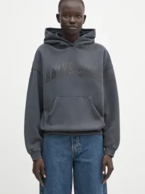 Anine Bing bluza bawełniana Harvey Sweatshirt damska kolor szary z kapturem z nadrukiem S.08.5185