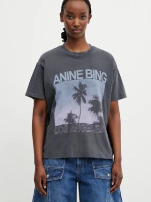 Anine Bing CADE TEE PALMS - WASHED GREY T-shirt bawełniany damski
