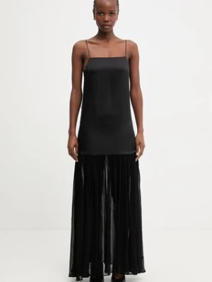 Anine Bing CLEMENTINE DRESS - BLACK sukienka gładka z lnu