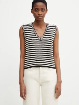Anine Bing LOWEN SWEATER - BLACK AND IVORY STRIPE bluzka damska z bawełną w paski