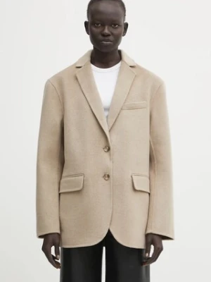 Anine Bing marynarka wełniana quinn kolor beżowy jednorzędowa melanżowa A.01.11293