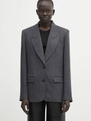 Anine Bing marynarka wełniana ross kolor szary jednorzędowa gładka A.01.11467