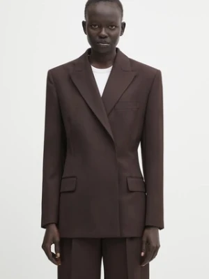 Anine Bing marynarka z dodatkiem wełny aretha kolor brązowy jednorzędowa gładka A.01.11319