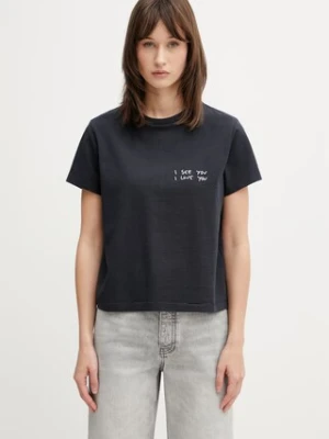 Anine Bing SHELLEY TEE I SEE YOU I LOVE YOU - BLACK T-shirt bawełniany damski
