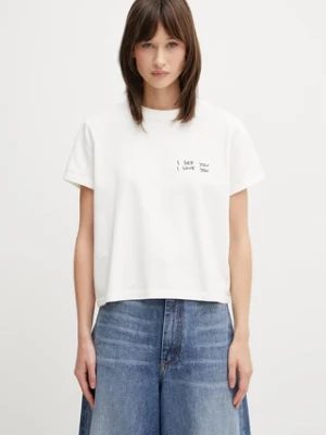 Anine Bing SHELLEY TEE I SEE YOU I LOVE YOU - WASHED CREAM T-shirt bawełniany damski