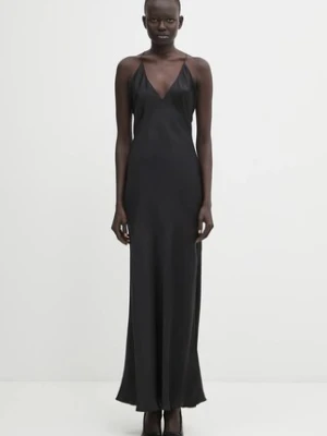 Anine Bing sukienka z dodatkiem jedwabiu laurel kolor czarny maxi dopasowana A.02.11285