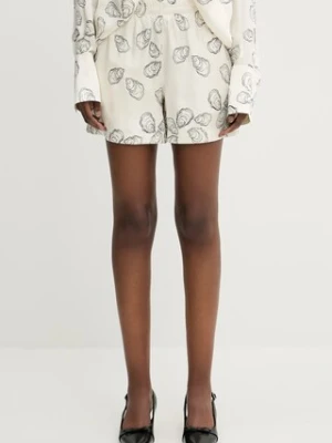 Anine Bing szorty jedwabne Kam Short damskie kolor beżowy wzorzyste high waist A.05.11007