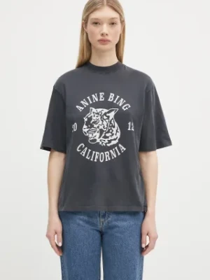 Anine Bing t-shirt bawełniany Avi Tee Collegiate Leopard damski kolor czarny A.08.10922