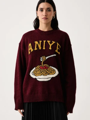 Aniye By sweter damski z dodatkiem wełny Spaghetti bordowy