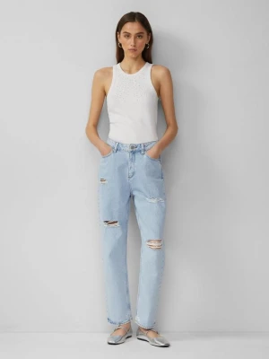 Ankle-Jeans Tizie / Slim Fit / High Rise / Tapered Leg / Destroyed Details QS niebieski