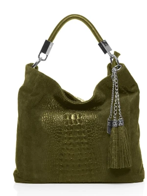 Anna Morellini Skórzana torebka "Alessandra" w kolorze zielonym - 38 x 36 x 14 cm rozmiar: onesize