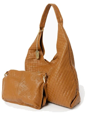 Anna Morellini Skórzana torebka "Nicolina" w kolorze jasnobrązowym - 41 x 42 x 11 cm rozmiar: onesize