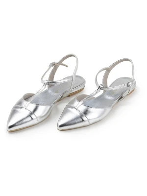 Anna Morellini Skórzane klapki "Grissanila" w kolorze srebrnym z paskiem rozmiar: 39