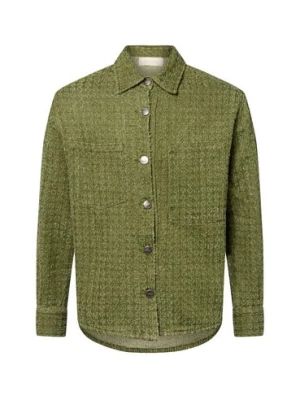 Another Cotton Lab Męska koszulka overshirt - Distressed Mężczyźni Regular Fit Bawełna zielony wypukły wzór tkaniny,