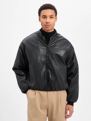 Another Cotton Lab Męska kurtka bomber Mężczyźni Sztuczna skóra czarny,