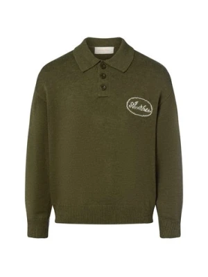 Another Cotton Lab Męski sweter z dzianiny - Another Three Button Mężczyźni drobna dzianina zielony jednolity,