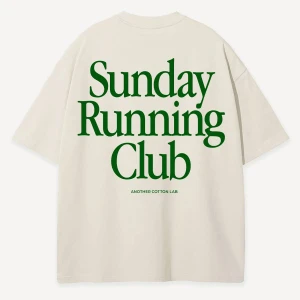 Another Cotton Lab Sunday Running Club Oversized T-Shirt mężczyźni T-Shirty i Polo beż rozmiar Odzież
