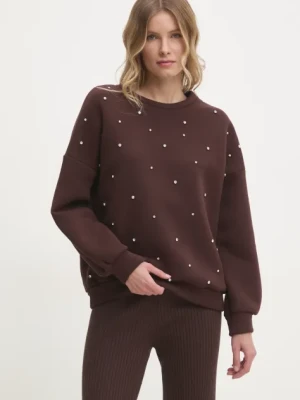 Answear Lab bluza damska kolor brązowy z aplikacją