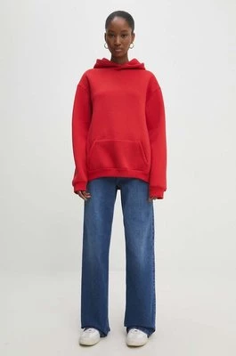 Answear Lab bluza damska kolor czerwony z kapturem gładka