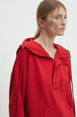 Answear Lab bluza damska kolor czerwony z kapturem gładka