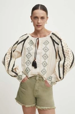 Answear Lab bluzka bawełniana damska kolor beżowy wzorzysta