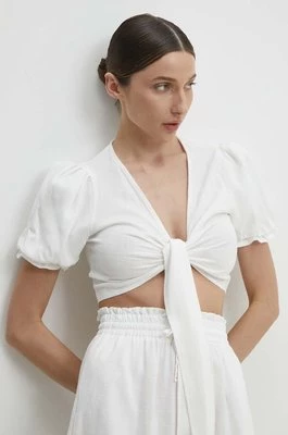 Answear Lab bluzka z lnem kolor biały melanżowa