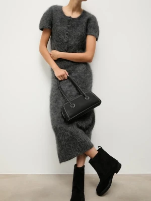 Answear.LAB botki zamszowe kolor czarny na płaskim obcasie