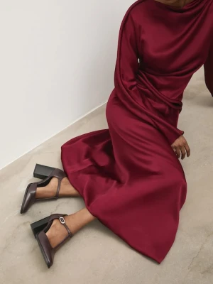 Answear.LAB czółenka skórzane kolor bordowy na słupku