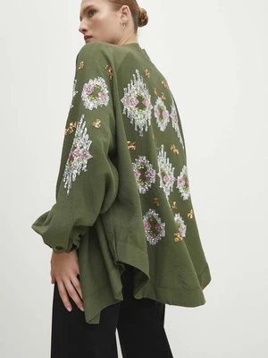 Answear Lab kimono kolor zielony oversize wzorzysta