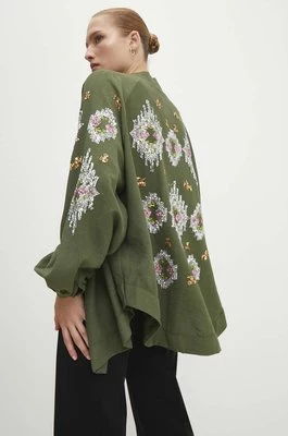 Answear Lab kimono kolor zielony oversize wzorzysta