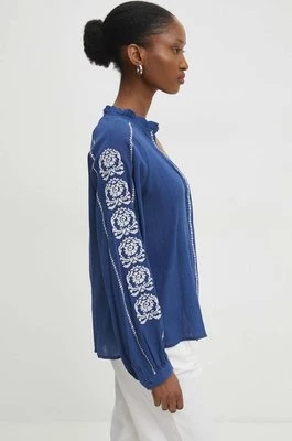 Answear Lab koszula bawełniana damska kolor niebieski regular ze stójką