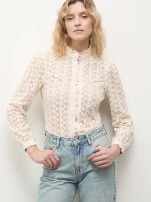 Answear.LAB koszula damska kolor beżowy regular ze stójką