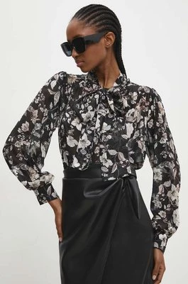 Answear Lab koszula damska kolor czarny regular z wiązanym dekoltem