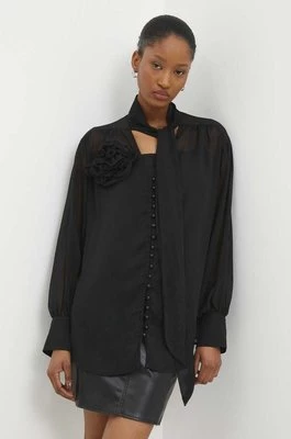 Answear Lab koszula damska kolor czarny relaxed z wiązanym dekoltem