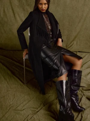 Answear.LAB kozaki skórzane kolor czarny na słupku lekko ocieplone