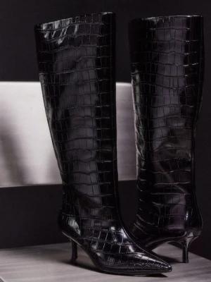 Answear.LAB kozaki skórzane kolor czarny na szpilce