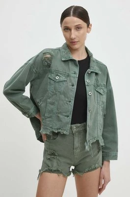 Answear Lab kurtka jeansowa damska kolor zielony przejściowa oversize