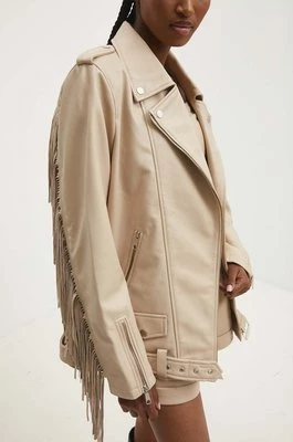 Answear Lab kurtka skórzana damska kolor beżowy przejściowa