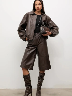 Answear.LAB kurtka skórzana kolor brązowy przejściowa oversize
