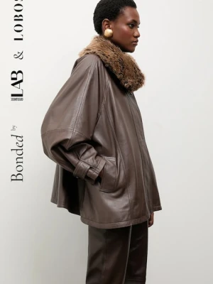Bonded by Answear.LAB & LOBOS kurtka skórzana kolor brązowy przejściowa oversize