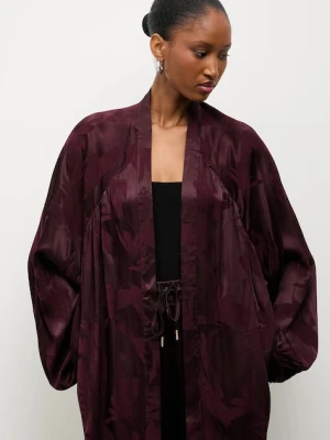 Answear.LAB marynarka kolor bordowy niezapinana wzorzysta