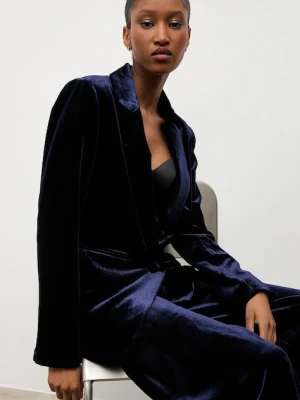 Answear.LAB marynarka welurowa kolor granatowy jednorzędowa gładka