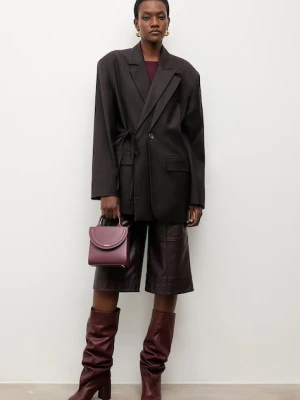 Answear.LAB marynarka z domieszką wełny kolor brązowy jednorzędowa gładka