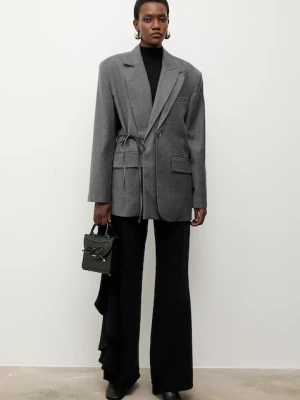 Answear.LAB marynarka z domieszką wełny kolor szary jednorzędowa gładka