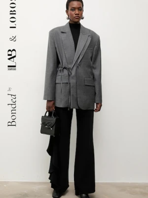 Answear.LAB marynarka z domieszką wełny kolor szary jednorzędowa gładka