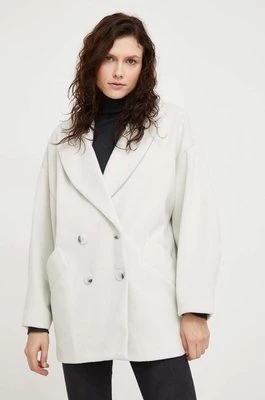 Answear Lab płaszcz damski kolor biały przejściowy dwurzędowy